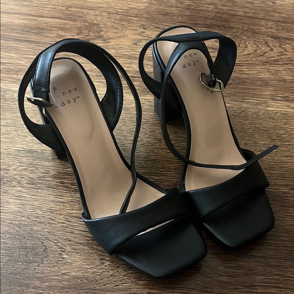 A New Day Black Strappy Heels